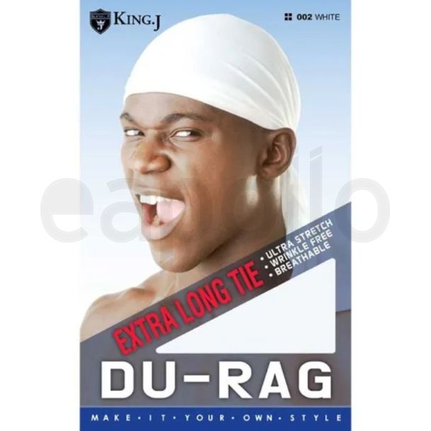 King. J Durag With Extra Long Tie - White (002)