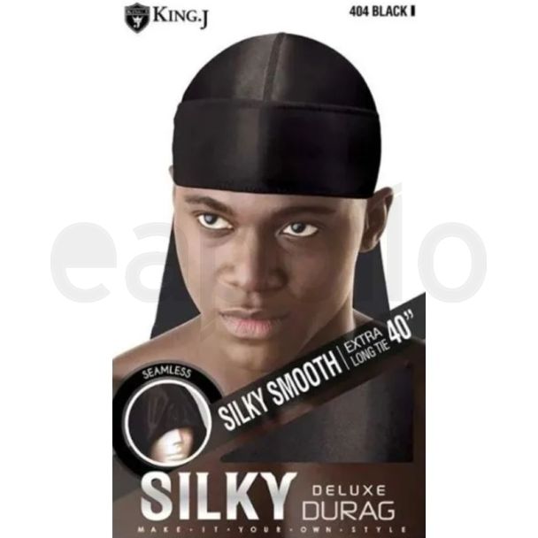 King. J Silky Deluxe Durag With 40'' Extra Long Tie - Black (404)