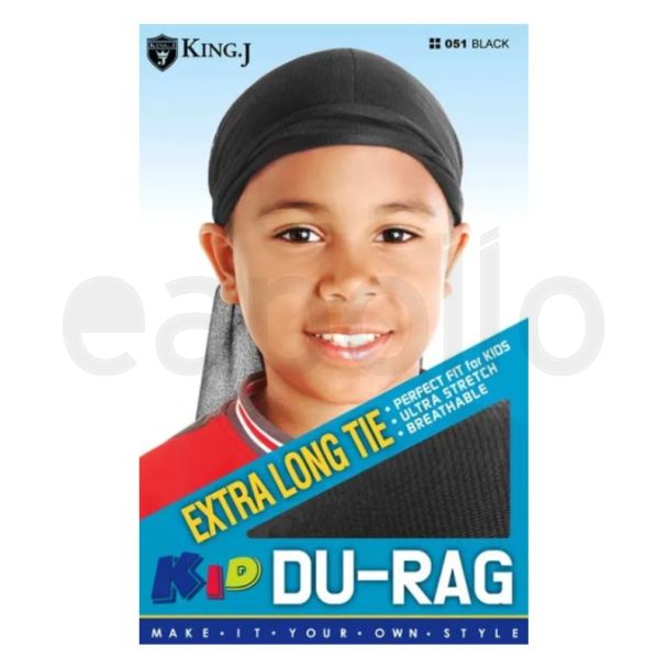 King.J Kids Extra Long Tie Durag - Black (051)