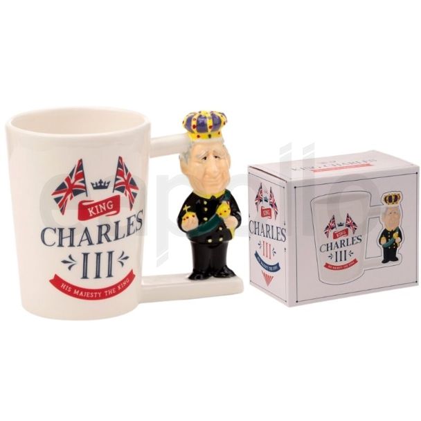 King Charles (III) Shaped Handle Ceramic Mug