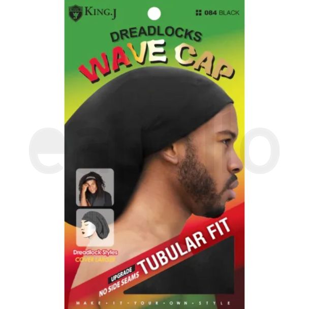 King. J Dreadlock Wave Cap Tubular Fit - Black (084)