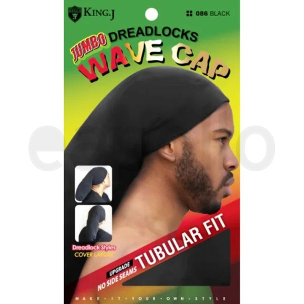 King. J Dreadlock Wave Cap Tubular Fit Jumbo - Black (086)