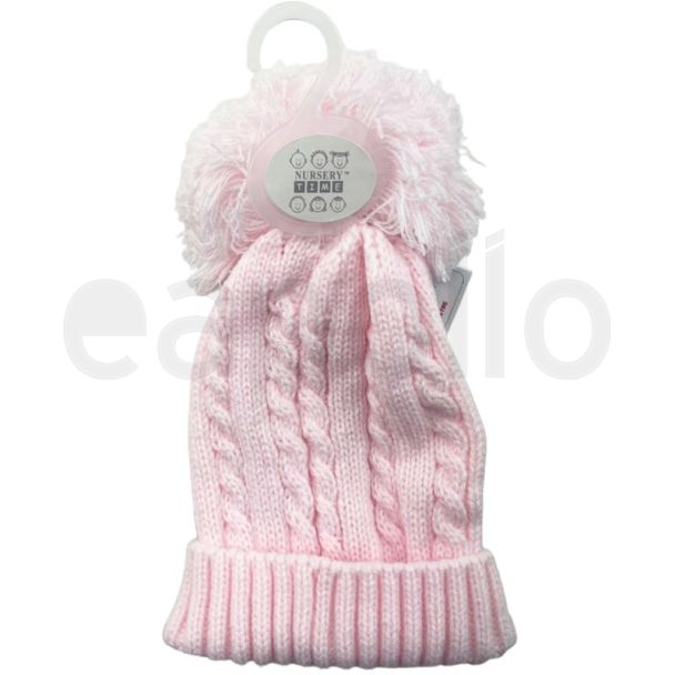 Knitted Pom-Pom Baby Hat – Pink (M/L)