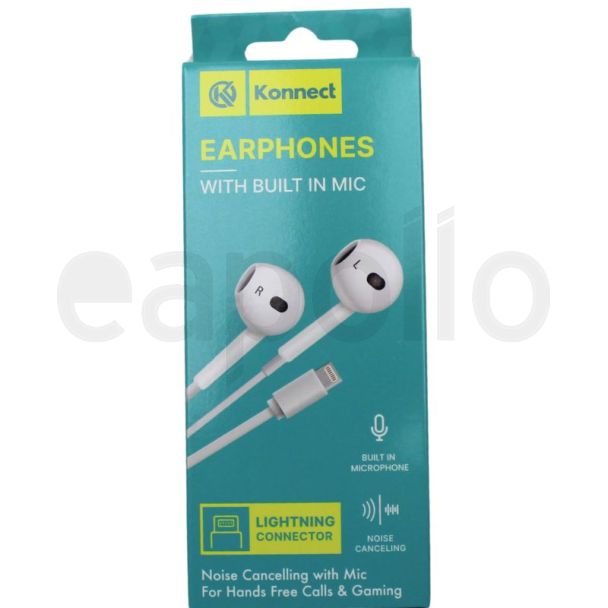 Konnect Noise Cancelling Earphones with Built in Mic (Lightning) – White