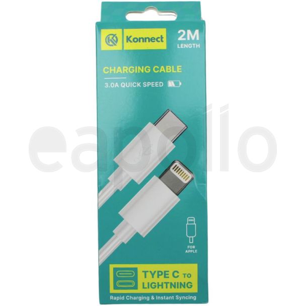Konnect Fast Charging Cable (Type C to Lightning) – White (2m)