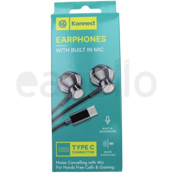 Konnect Noise Cancelling Earphones with Built-in Mic (Type-C) – Black