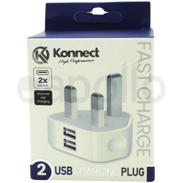 Konnect Dual Port Wall Charger (USB & USB) – White