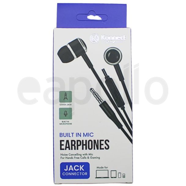 Konnect Noise Cancelling Earphones with Built in Mic (Jack Connector) – Black