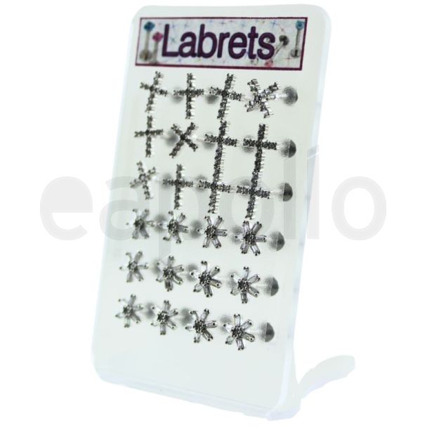 Labret Bars with Cross & Geometric Star Designs – Assorted
