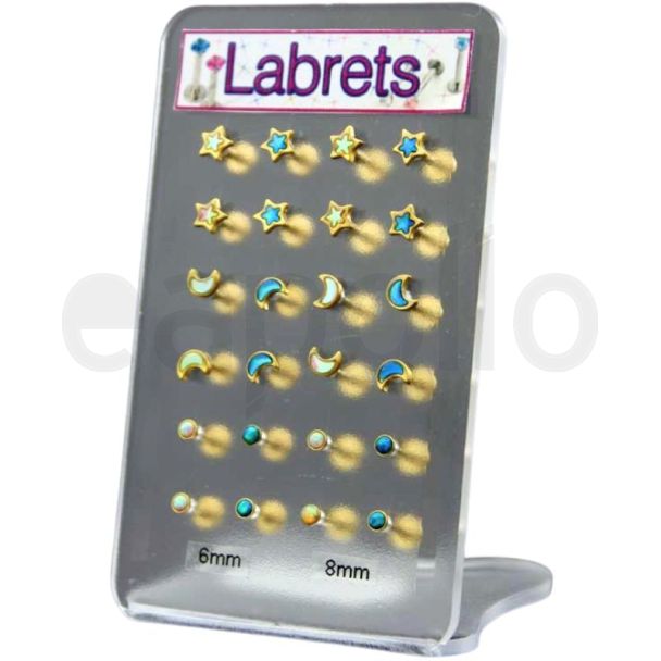 Labrets Gold Star And Moon Set - Assorted Sizes