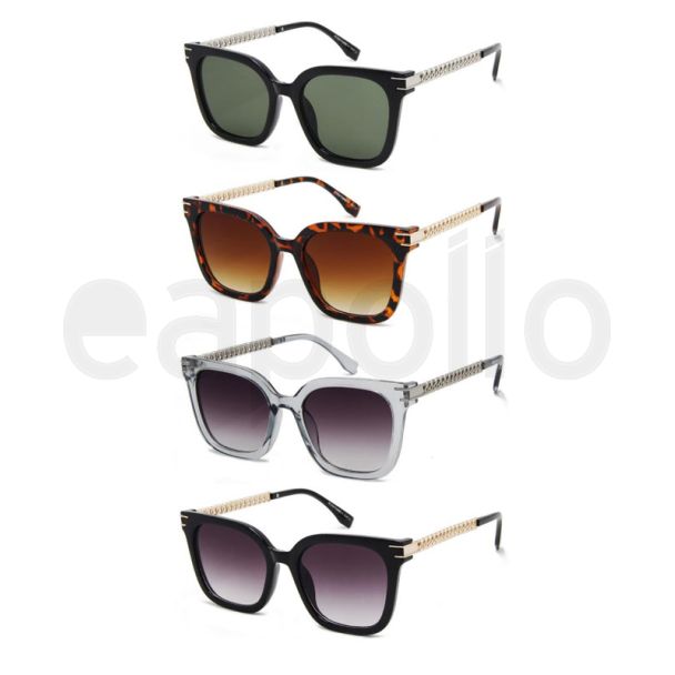 Ladies Chain Design Cat Eye Sunglasses - Assorted