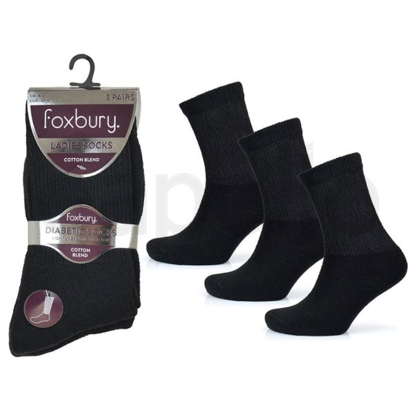 Ladies Diabetic Socks (3 Pair Pack) - Black (4-7)