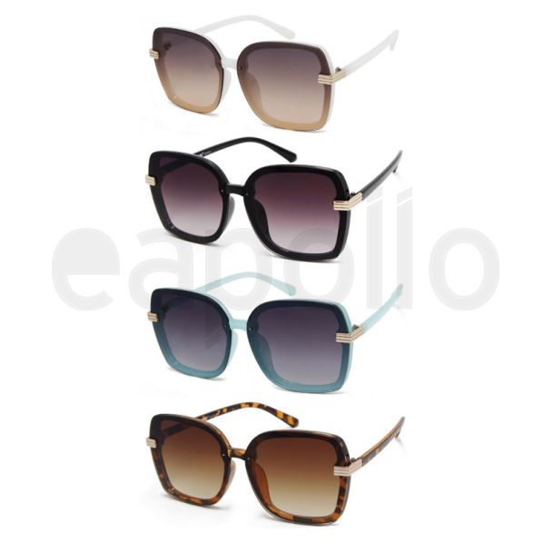 Ladies Gold Hinge Square Sunglasses With Pouch - Assorted