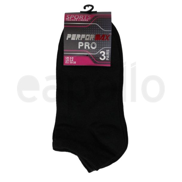 Ladies Performax Pro Trainer Socks (3 Pack) - Black