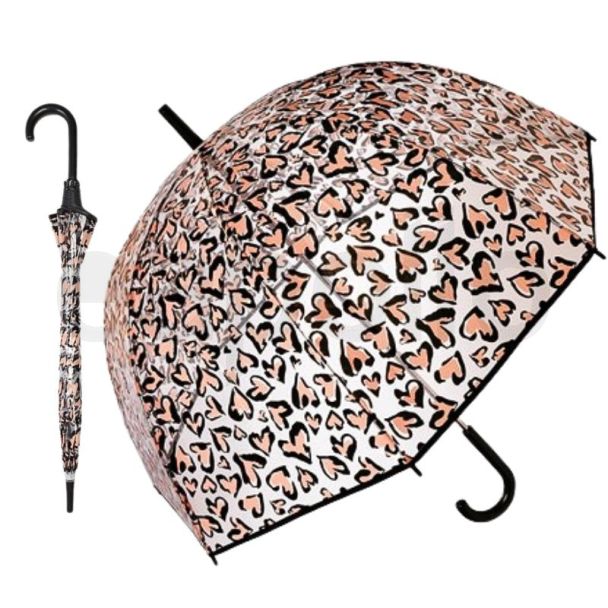 Ladies Animal Print Auto Wind Resistant Dome Umbrella With Crook Handle