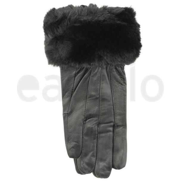 Ladies Black Leather Gloves With Fur