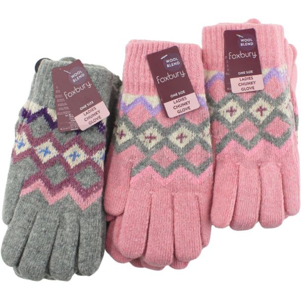 Ladies Chunky Knit Pattern Gloves – Assorted Colours