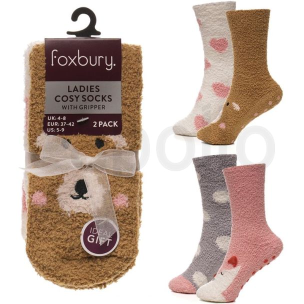 Ladies Cosy Gripper Socks- Assorted Colour & Design 