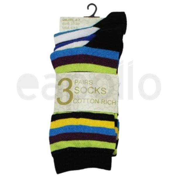 Ladies Cotton Rich Striped Design Ankle Socks (3 Pack) - Asst.
