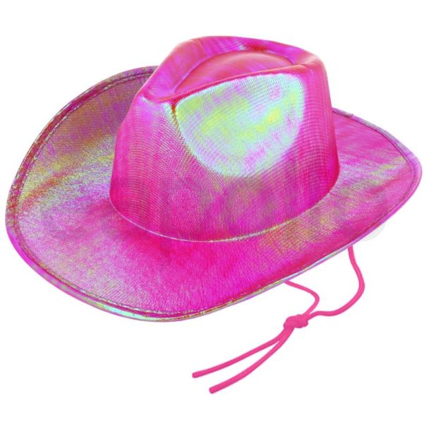 Ladies Cowboy Hat With Cord - Shiny Pink