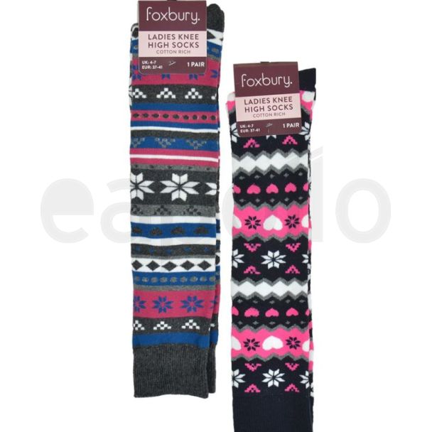 Ladies Fairisle Design Knee High Socks- Assorted Colour