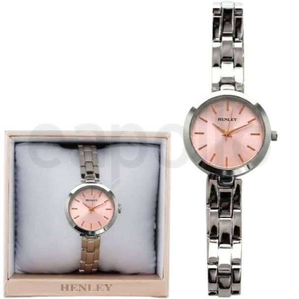 Ladies Henley Metal Bracelet Watch - Silver/Pink