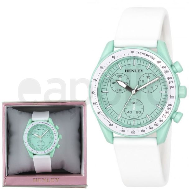 Ladies Henley Silicone Strap Sports Watch - White/Green 