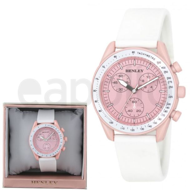 Ladies Henley Silicone Strap Sports Watch - White/Pink 