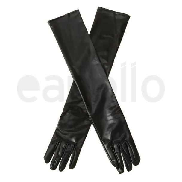 Ladies Long Wet Look Gloves - Black
