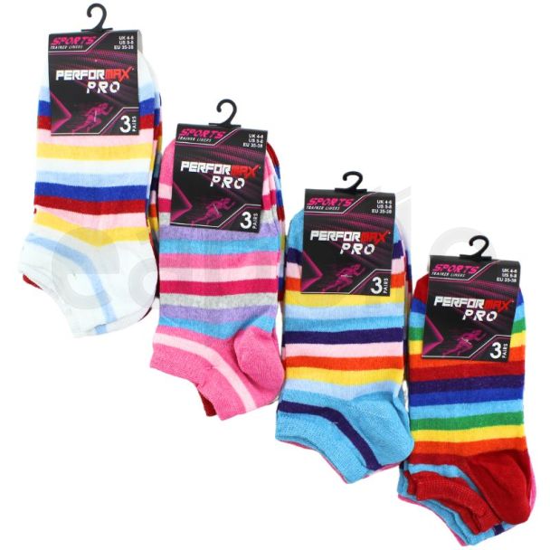 Ladies Multi - Colour Stripes Trainer Socks -  Assorted