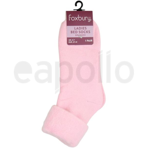 Ladies Plain Brushed Bed Socks- Assorted 