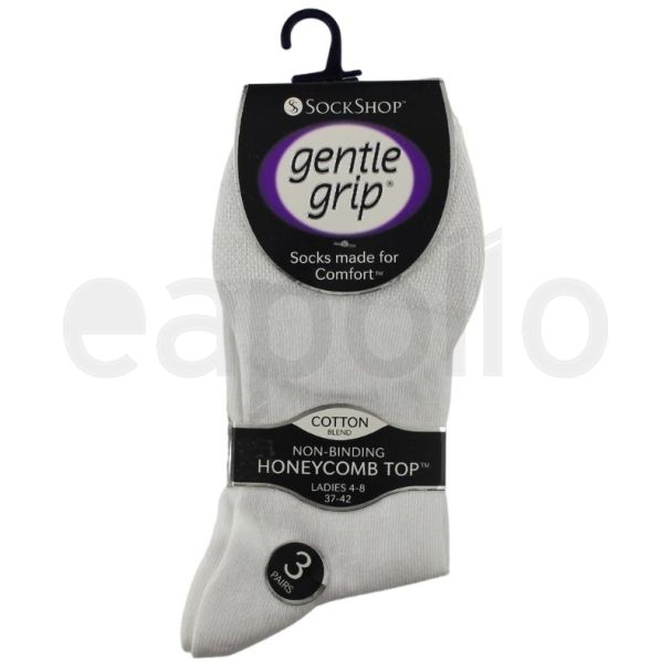 Gentle Grip Ladies Plain Cotton Blend Ankle Socks (3 Pack) - White