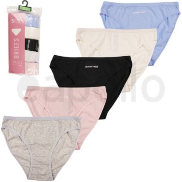 Ladies Plain High Leg Briefs - Assorted (Pack of 5)