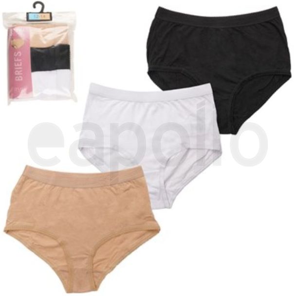 Ladies Pure Cotton Classic Briefs - Assorted (Pack of 3)