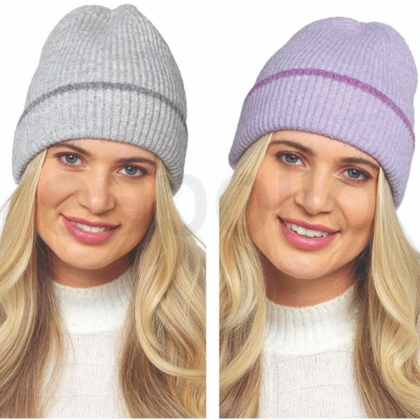 Ladies Ribbed Brushed Beanie Hat - Assorted Colour 