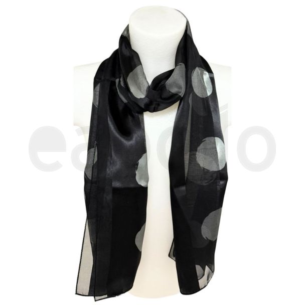 Ladies Black Scarf -  Satin Stripe & Polka Dot Design (Assorted)