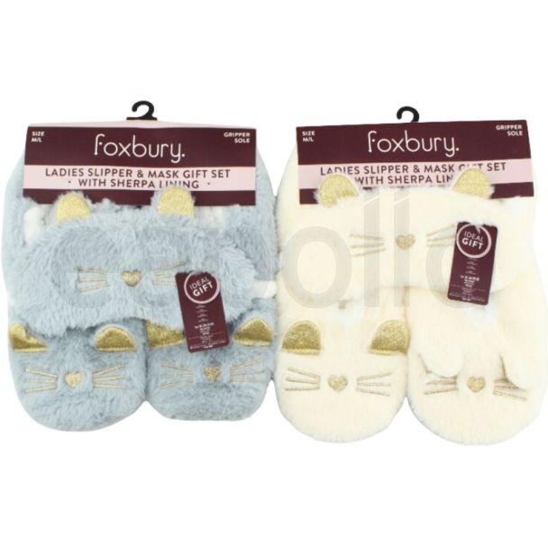 Ladies Slipper & Mask Gift Set With Sherpa Lining