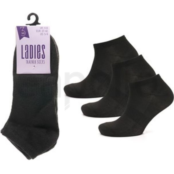Ladies’ Trainer Socks with Arch Support 3 Pack – Black