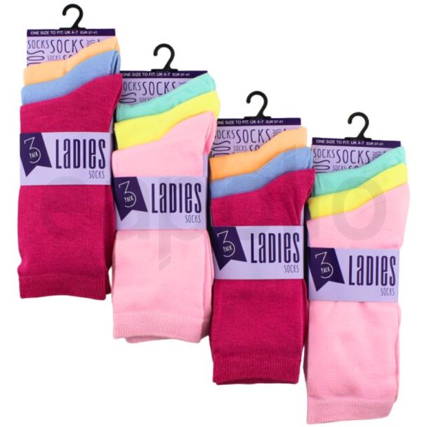 Ladies Plain Pastel Socks (3 Pack) - Assorted Colour