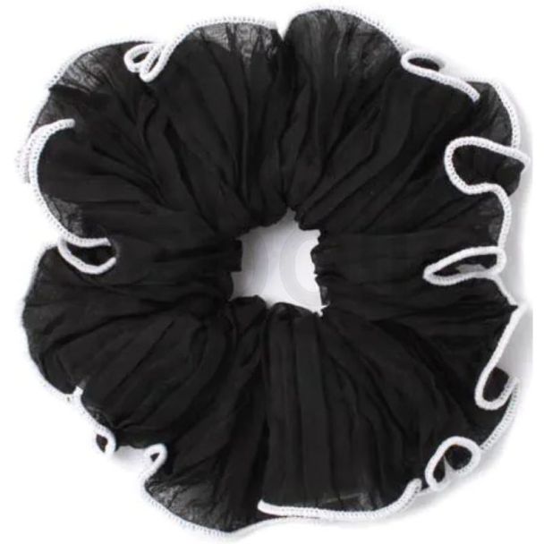 Black and Cream Chiffon Large Scrunchie with Contrast Edge - 13cm