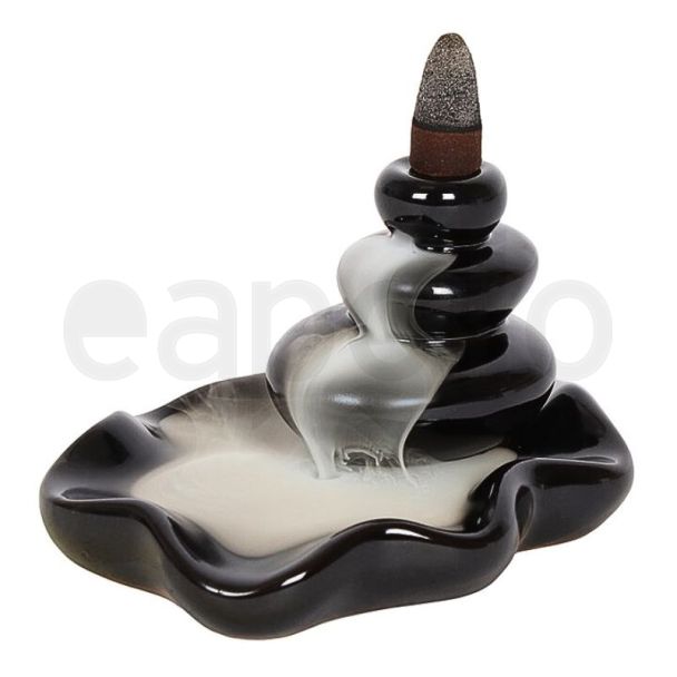 Large Pebbles Backflow Incense Burner - Black