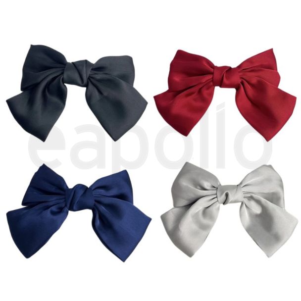 Large Satin Fabric Hair Bows on Barrette Clip - Assorted