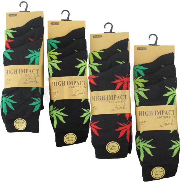 Men's Cotton Rich Leaf Design Socks - (3 Pack)
