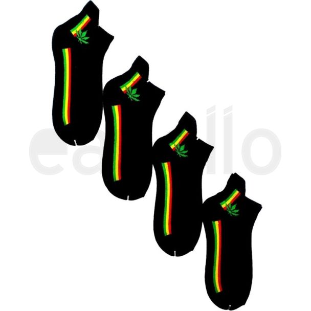 Wholesale Rasta Stripes and Leaf Print Trainer Socks - Black