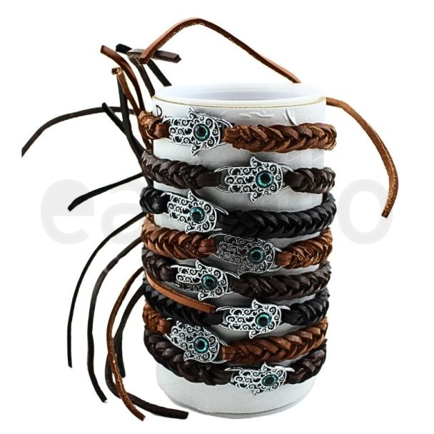 Leather Bracelets Hand With Eye Design - Assorted (12 Pieces)