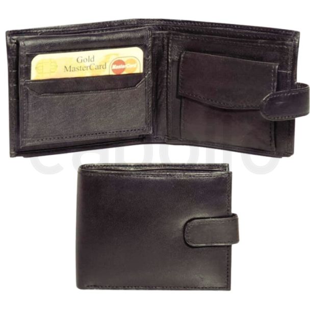 Leather Trifold RFID Wallet With Stud Closure - Brown 