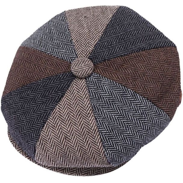 Light Herringbone Newsboy Flat Cap – Large