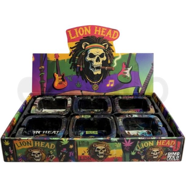Lion Head Square Glass Ashtray - Assorted (9.3x4.3cm)