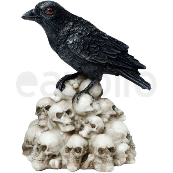 Crow Standing on Pile of Skulls Resin Ornament (9cm)