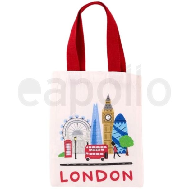 London Souvenir Design Reusable Tote Bag - Small